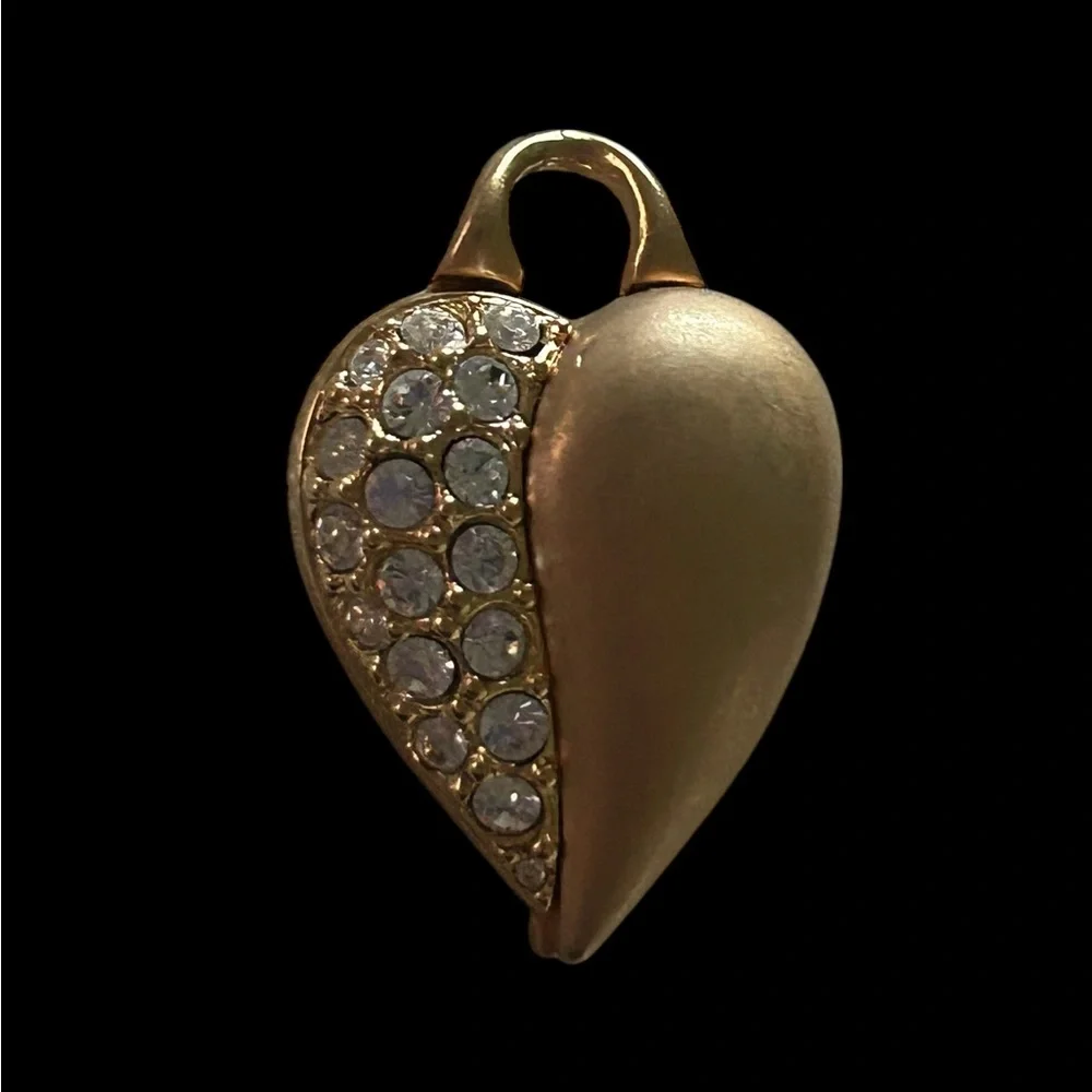 VTG Swarovski Puffed Heart Crystal Pendant Gold Tone 1.5" Signed Mother's Day - Picture 2 of 7